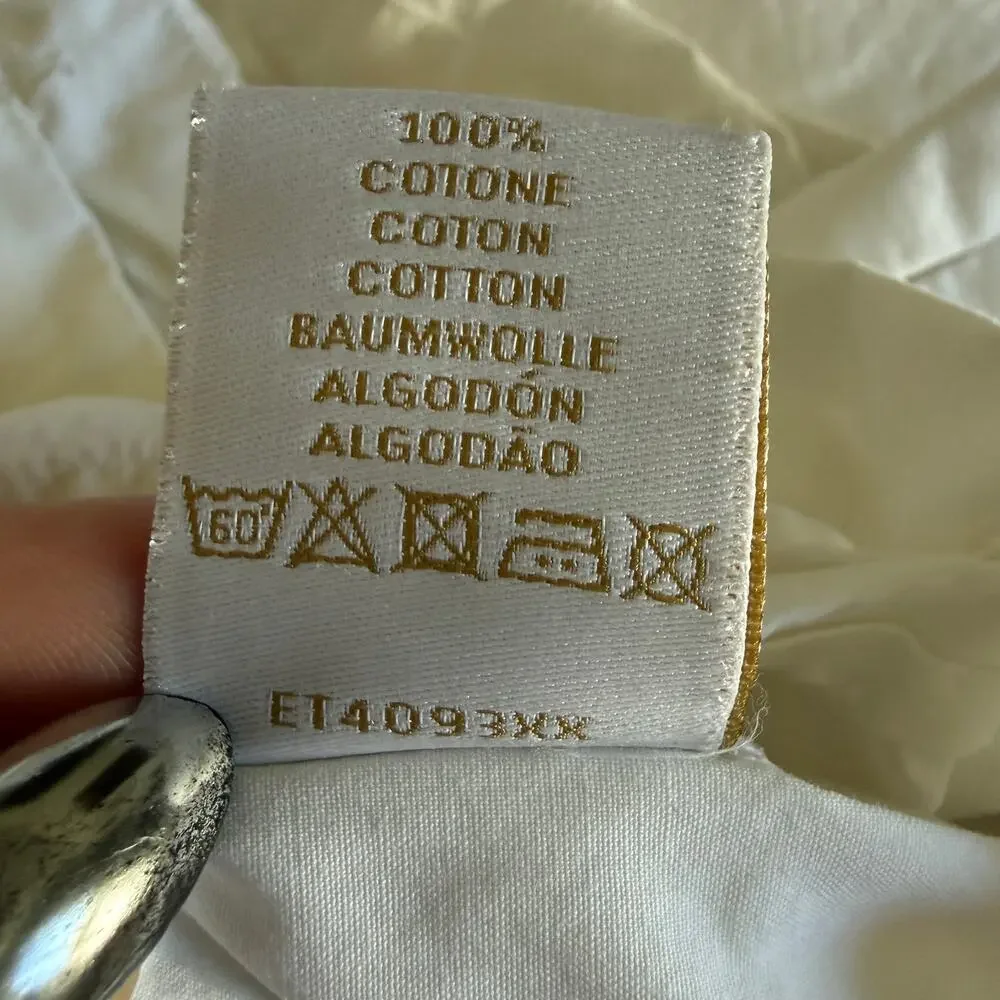 FRETTE Classic Duvet Crisp White Cotton Percale with Gray Embroidered Trim King